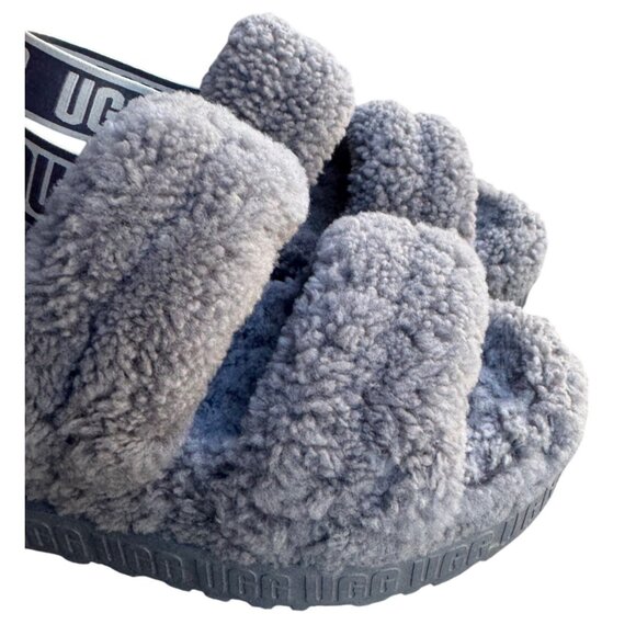 UGG Womens Fluff Yeah Slide Sandals Size 9 Sheepskin & Wool Gray - Picture 5 of 12